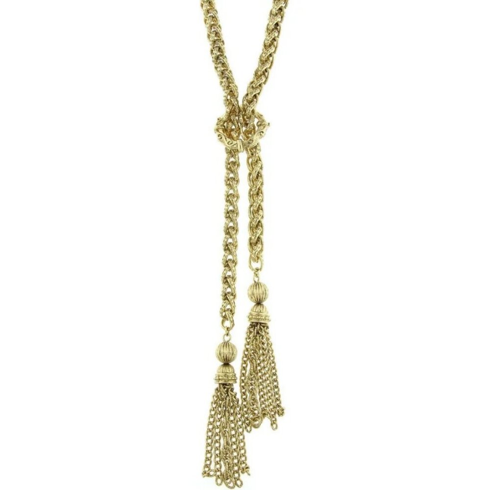 2028 Jewelry Goldtone Textured Braided Rope Chain 27" Tassel Necklace